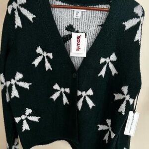 Cupcakes & Cashmere Black and White Bow Cardigan
